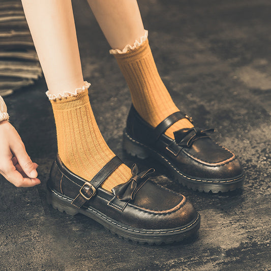 Women's With Skirt Autumn Mary Jane Uniform Mid Bow Buckle Retro Women's Fashion Shoes