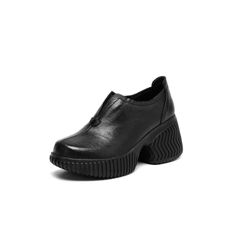 Women's Retro Round Head Slip-on Platform Small Commuter Women's Fashion Shoes