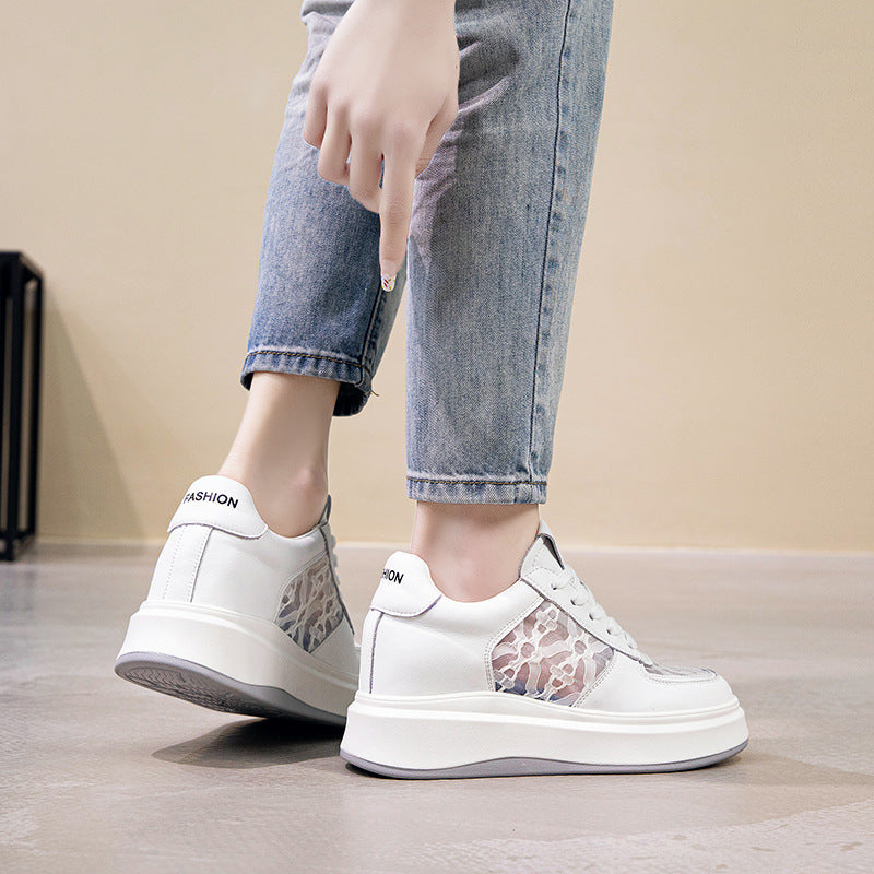 Women's Summer Hidden White Platform Lace Mesh Casual Shoes