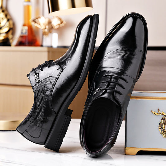 Men's Genuine England Style Korean Black Pointed Trendy Leather Shoes