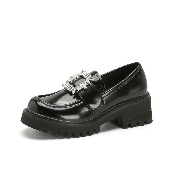 Women's & Men's Rhinestone Buckle Platform Height Increasing Round Loafers