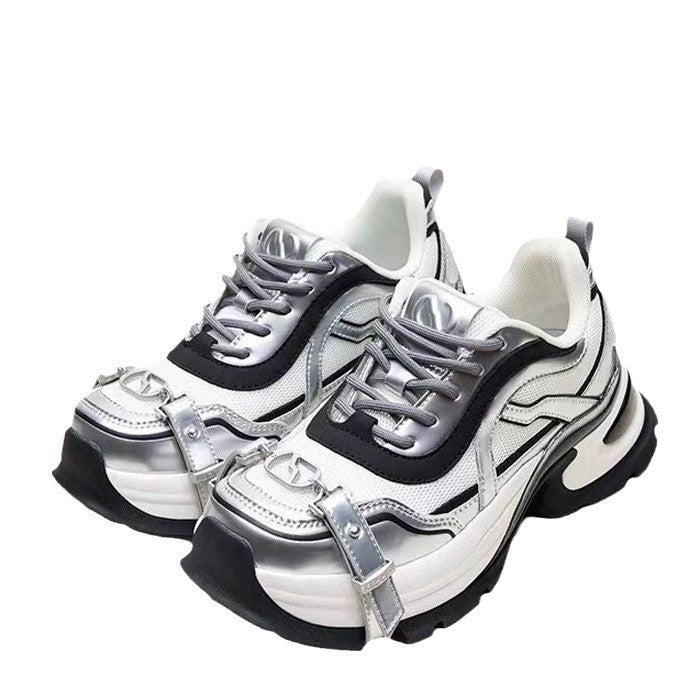 Women's & Men's Cross Chain Belt Buckle Dad Thick Bottom Sneakers