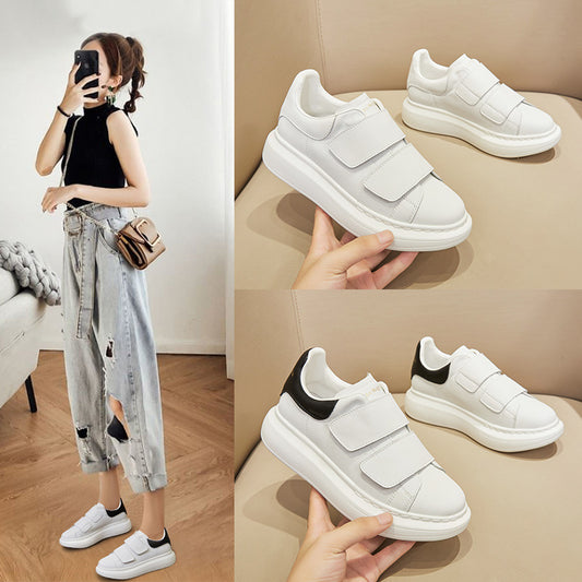 Thick Bottom Velcro White Autumn Microphone Casual Shoes
