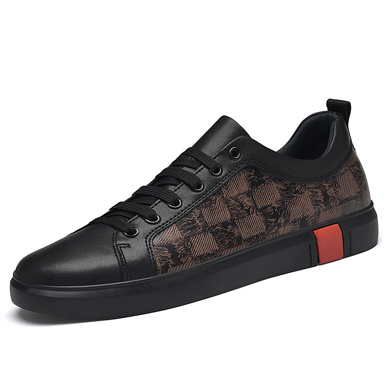 Men's Board Flat Fashionable Cowhide Spring Plaid Sneakers