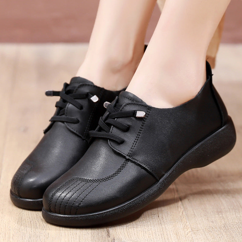 Women's Round Toe First Layer Cowhide Flat Ethnic Women's Casual Shoes