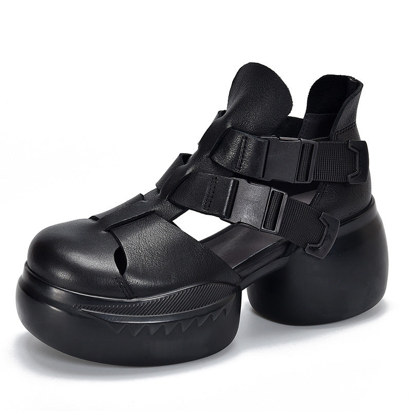 Layer Cowhide Vintage Roman Summer Platform Sandals