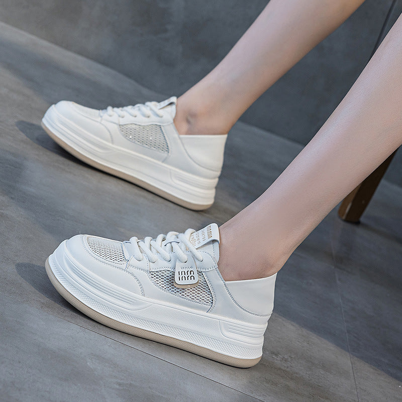 Women's White Spring Thick Bottom Height Increasing Insole Popular Women's Casual Shoes