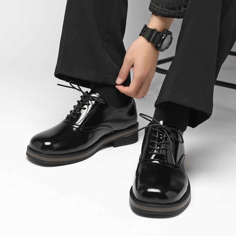 Men's Business Elite Square Head Derby Thick Bottom Fashion British Men's Casual Leather Shoes