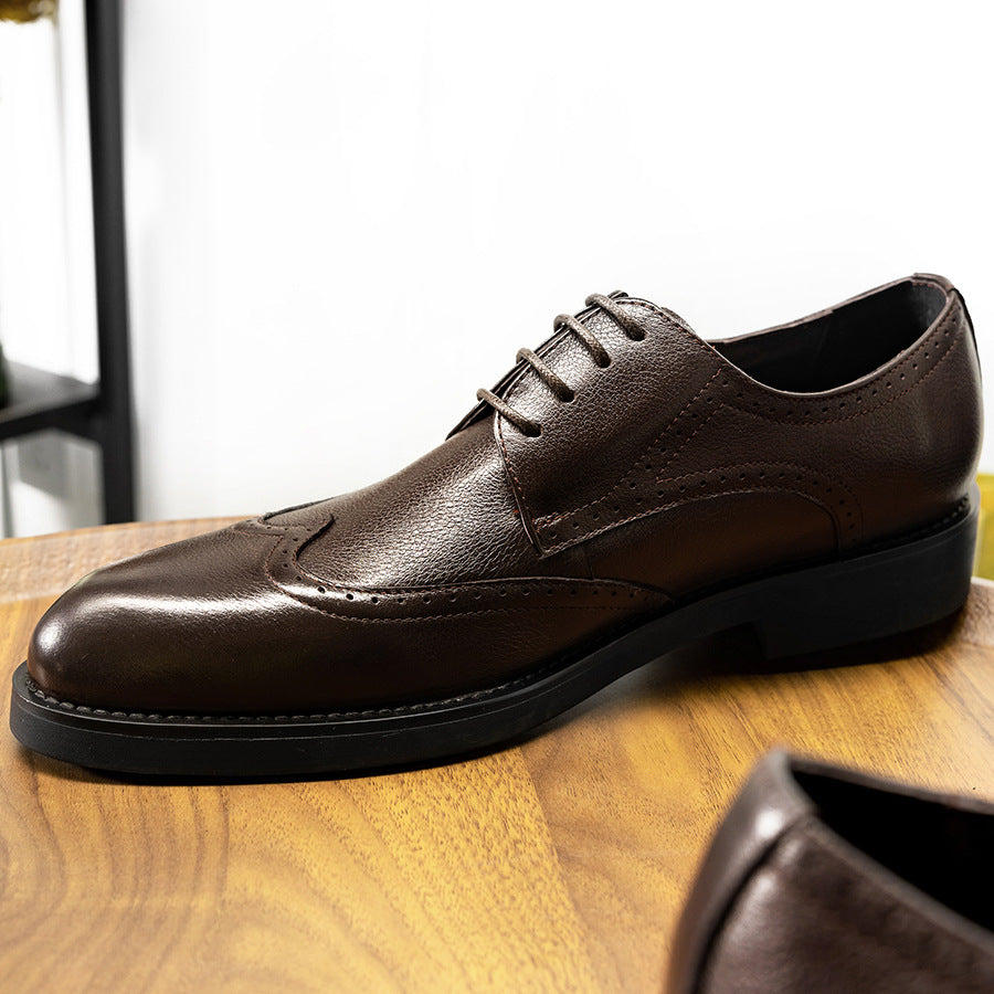 Men's Business Pointed Brogue Korean Fashion Cowhide Casual Shoes