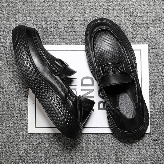 Men's Summer Breathable Mesh Genuine Black Driving Loafers
