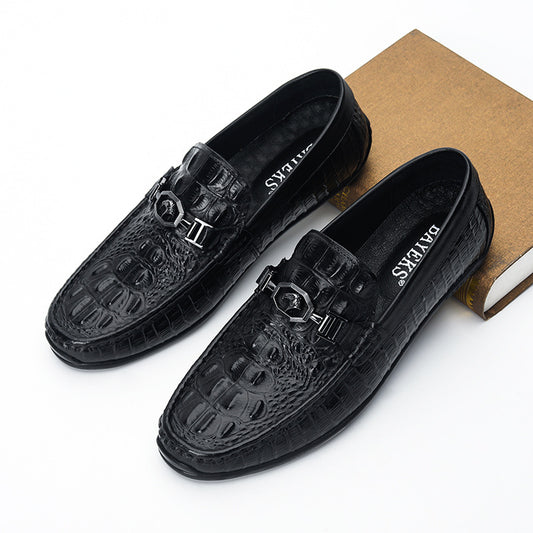 Men's Genuine Brown Flat Embossed Slip-on Comfort Casual Shoes