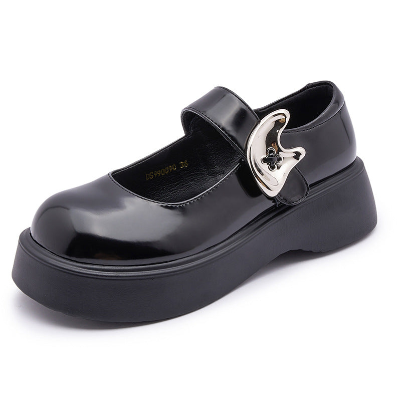 Women's Genuine Black Mary Jane Niche Style Loafers