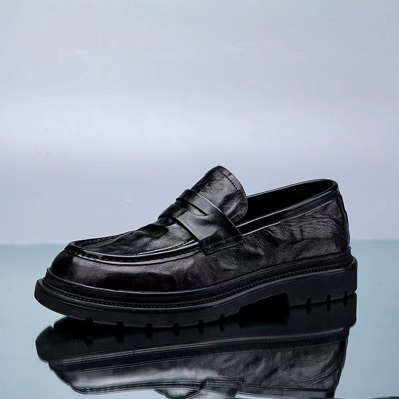 Men's British Round Toe Trendy Thick Bottom Men's Business Leather Shoes