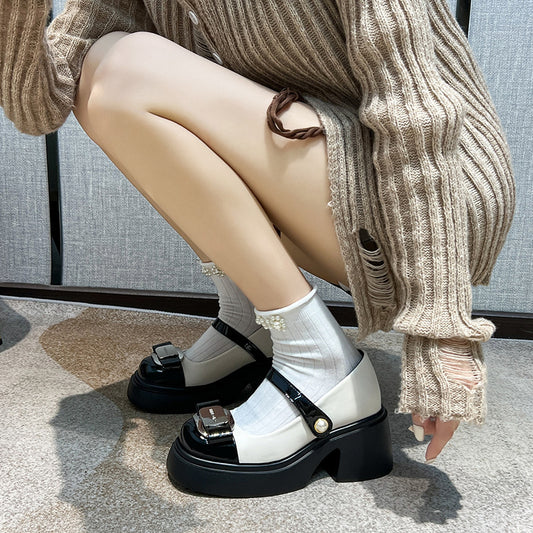 Women's French Hepburn Style Mary Jane Platform Loafers