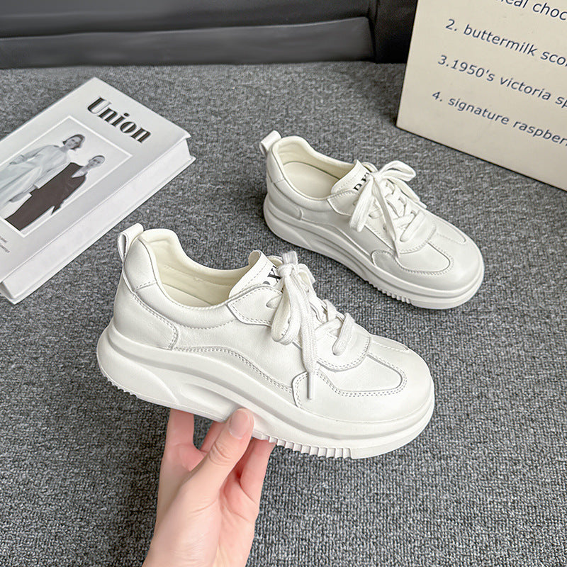 Women's Layer Calf Lace Up Round Head Sneakers