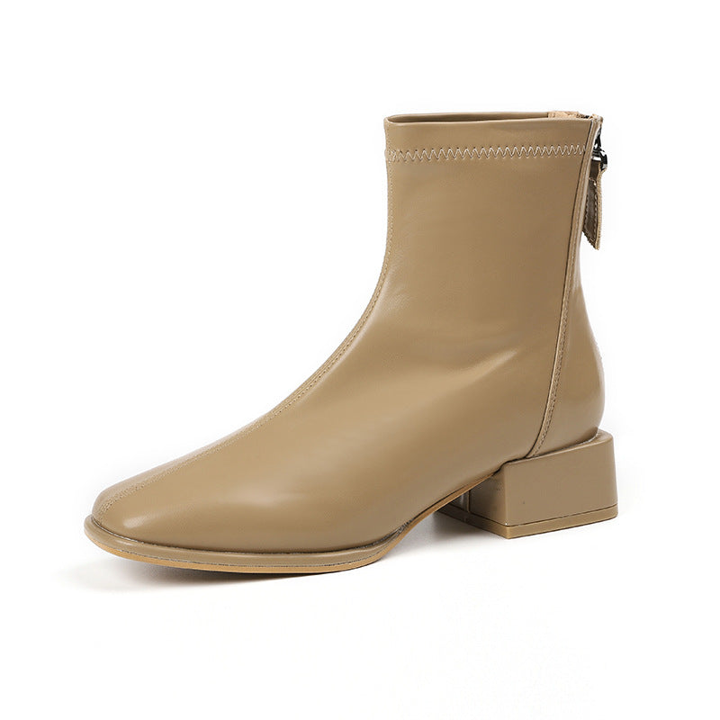 Women's Skinny Vintage Fleece-lined Square Toe Chunky Boots