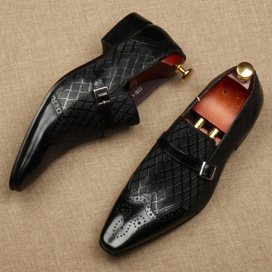 Men's Summer Pointed Toe Brogue Business Male Leather Shoes