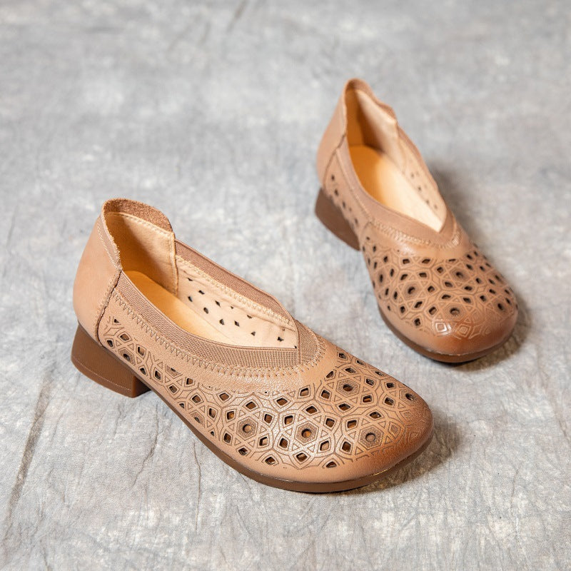 Women's Shallow Mouth Chunky Beef Tendon Soft Heels