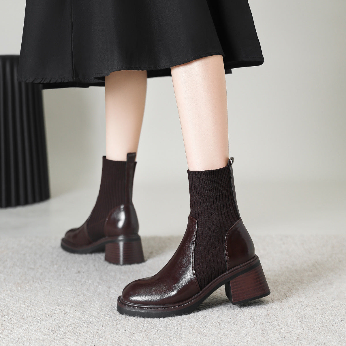 Women's Square Toe Chunky Stretch Thin Martin Boots