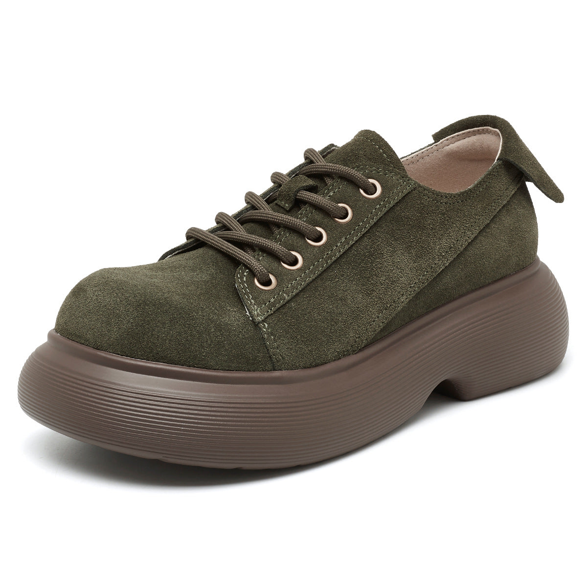 Women's Retro Cow Suede Big Head Platform Autumn Worker Casual Shoes