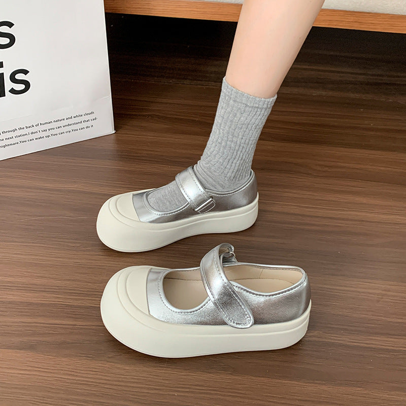 Women's Autumn Shallow Mouth Round Head Thick Casual Shoes