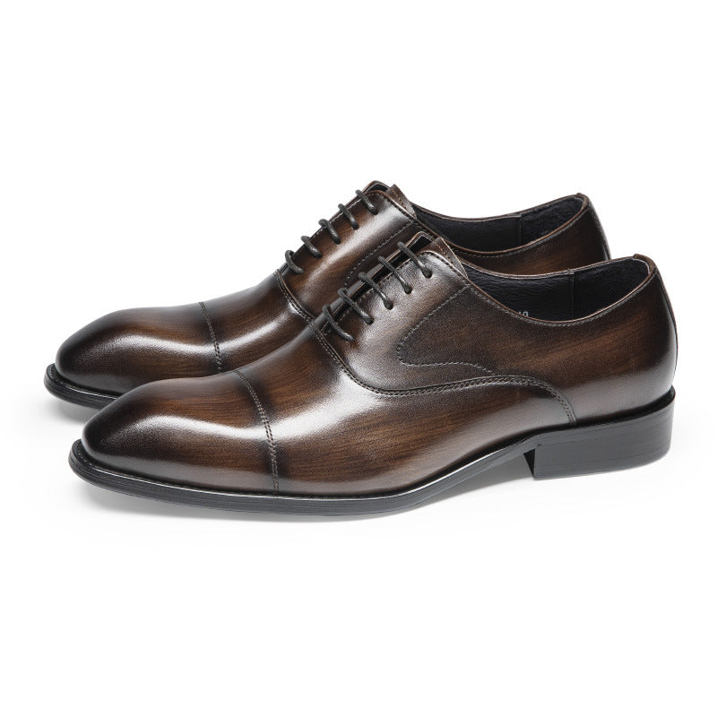 Men's Hours Elegant Square Toe First Layer Cowhide Leather Shoes