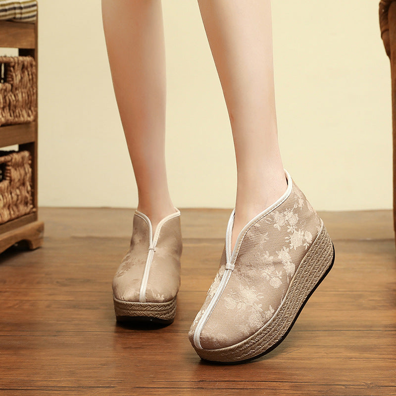 Women's Brocade Pure Color Jacquard Ethnic Style Low Top Women's Shoes
