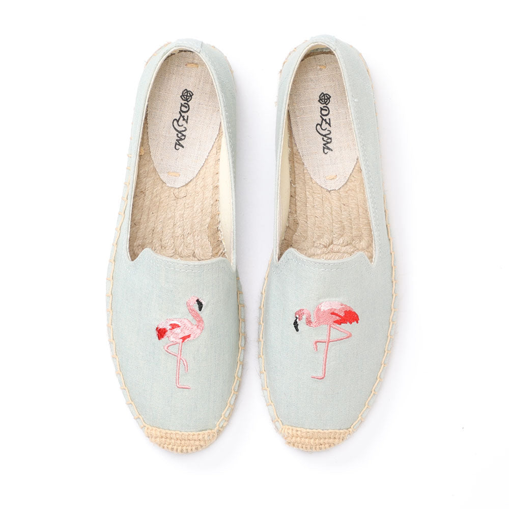 Women's Closed Toe Embroidered Flat Fisherman Fashion Canvas Shoes