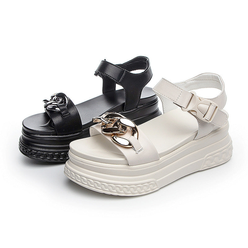Women's Outerwear Fairy Cowhide Roman Korean Style Sandals