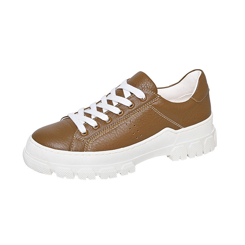 Women's Layer Cowhide Fashion Flat Temperament White Casual Shoes