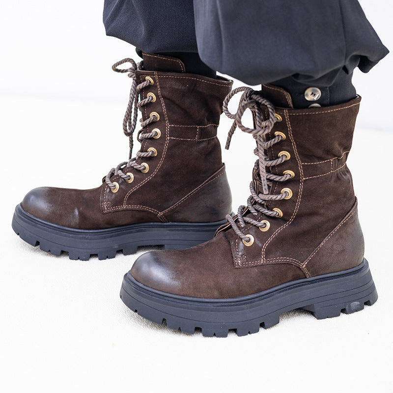 Women's British Style Lace Up Thick Bottom Boots