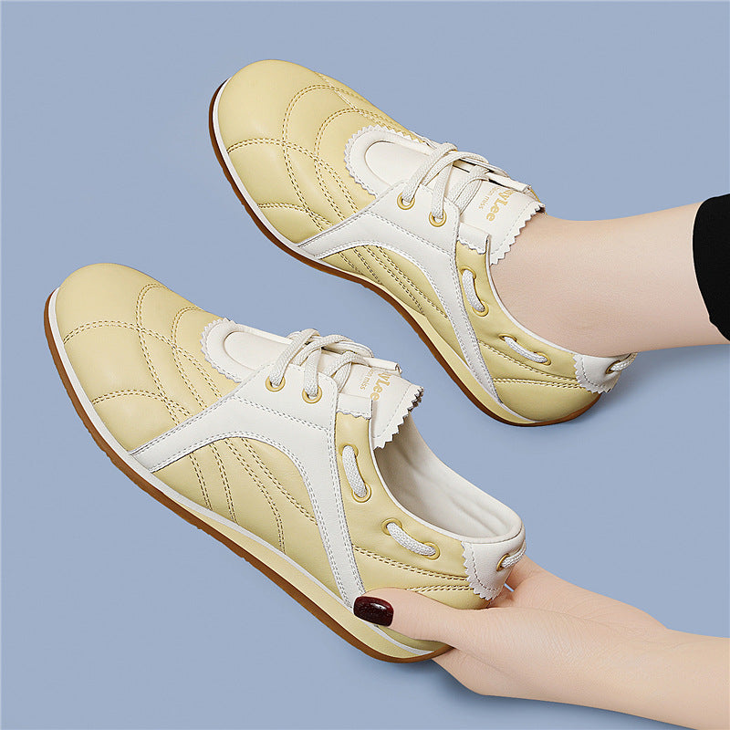 Women's Spring Flat Soft Bottom Lightweight Exercise Leather Shoes
