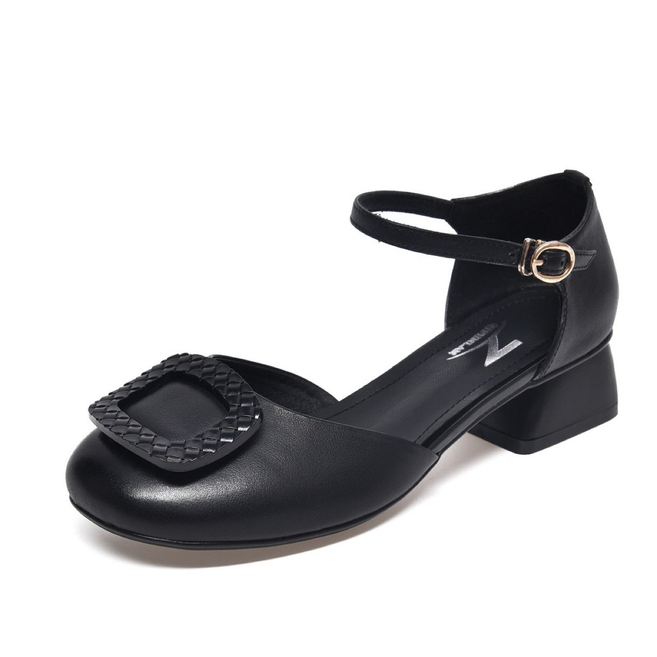 Women's Toe Summer Chunky Genuine Hollow Pumps Heels