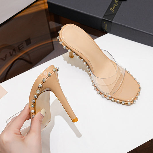Strap Transparent Female Square Toe High Sexy Heels