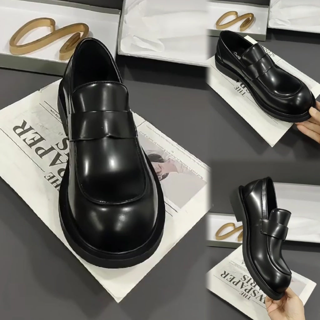 Head Pure Round British Bright Slip-on Lofter Leisure Leather Shoes