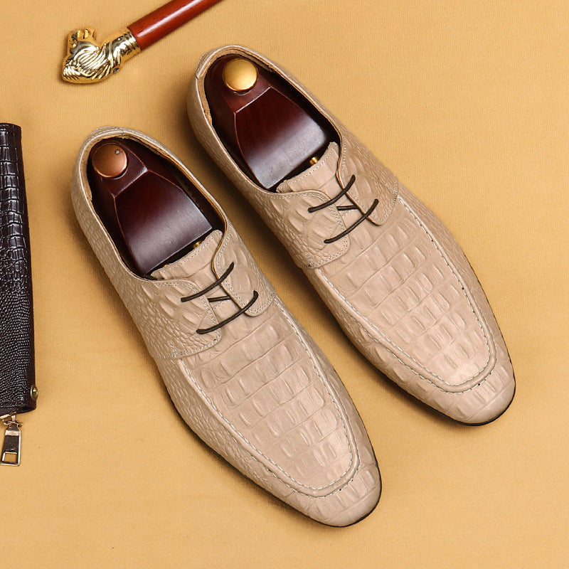 Men's Crocodile Pattern Genuine Business Derby British Leather Shoes