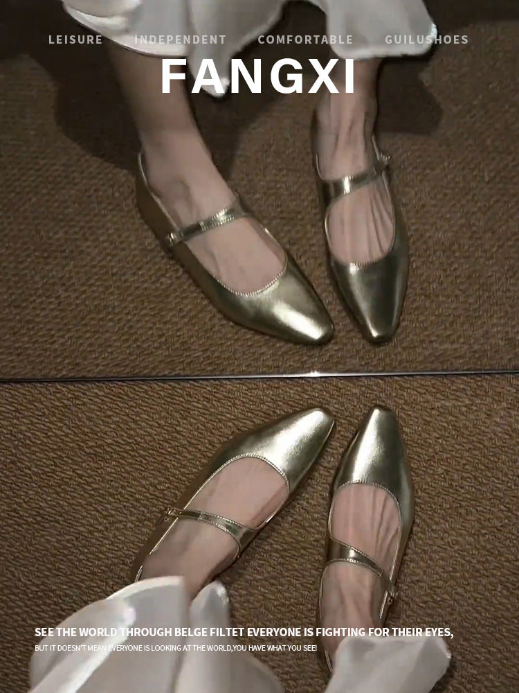 Women's Sheepskin Version French Gold Pointed Toe Women's Shoes