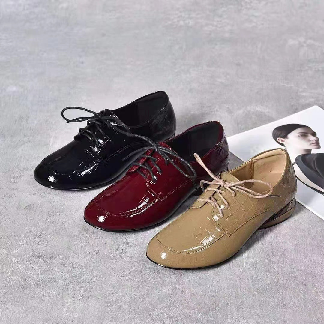 Women's Spring Retro Round Toe Pumps Thick With British Women's Casual Shoes