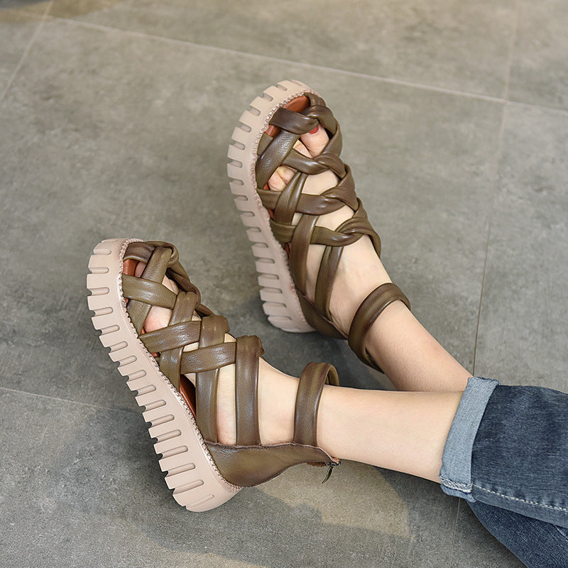 Women's Pairs Of Thick-soled Roman Genuine Pitcher Sandals