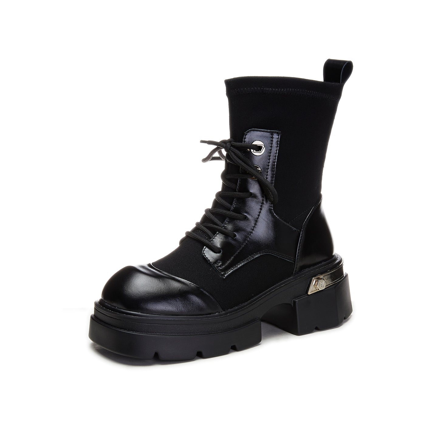 Women's Style Round Toe Vintage Black Chunky Boots