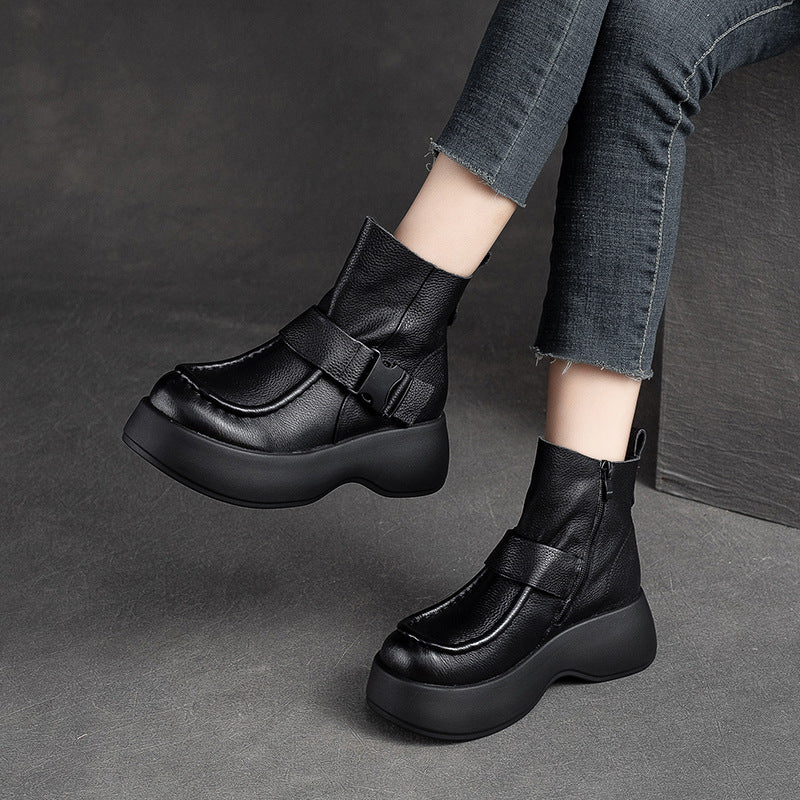 Women's Ankle Thick Bottom Top Layer Cowhide Boots