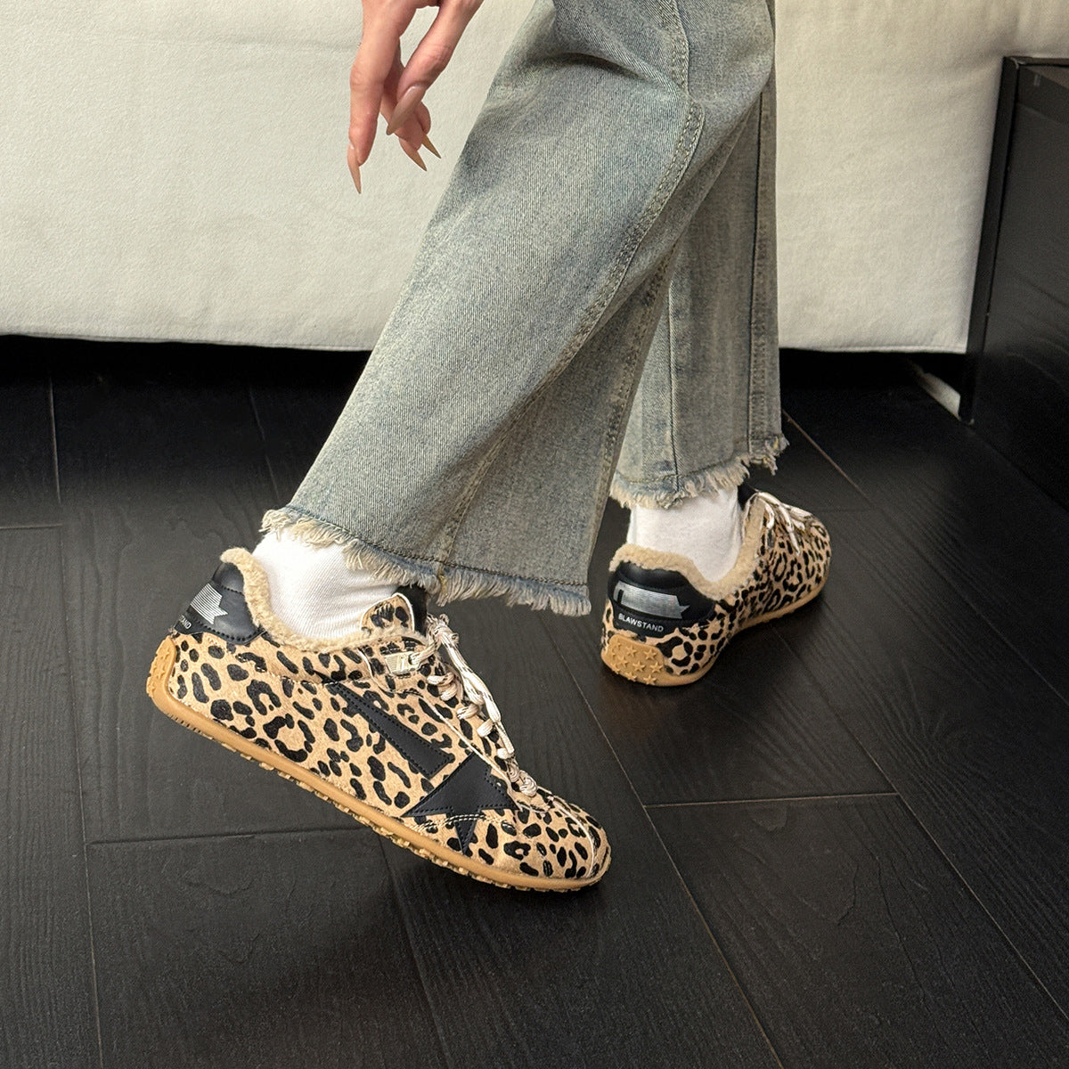 Women's Version Genuine Horse Fur Leopard Print With Veet German Women's Casual Shoes