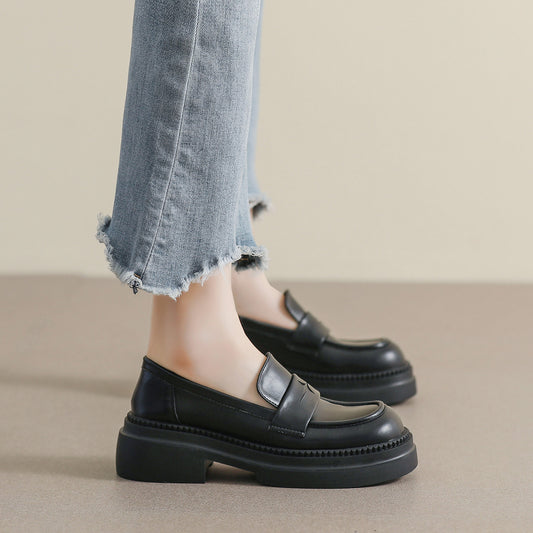 Women's Platform Retro British Style Black Soft Loafers