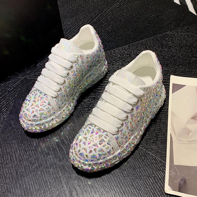 Women's Full Diamond White Autumn Slimming Rhinestone Sneakers