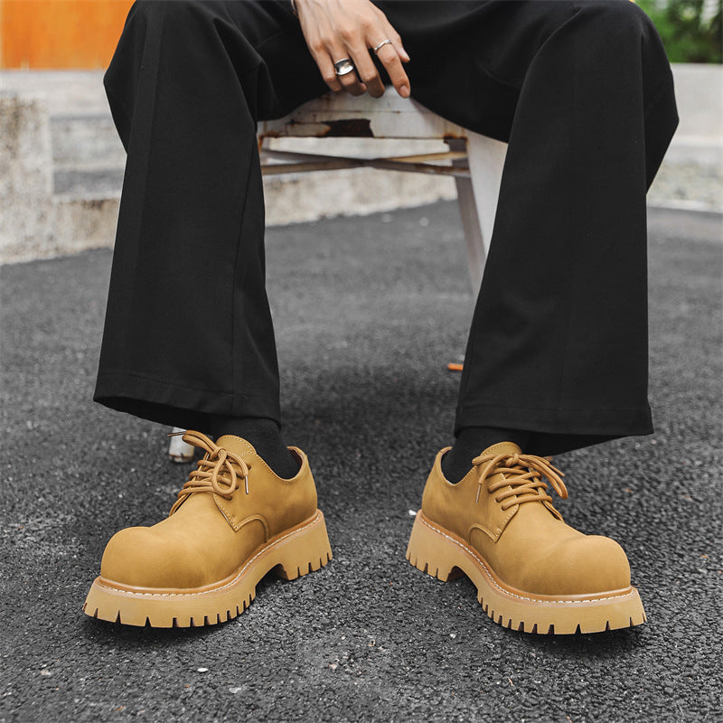 Men's Derby Retro British Platform Height Increasing Big Leather Shoes