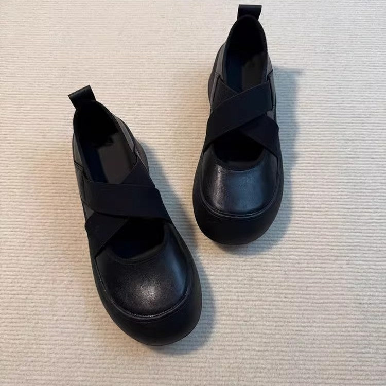 Women's Minimalist Preppy Style Retro Cross Strap Round Toe Sneakers