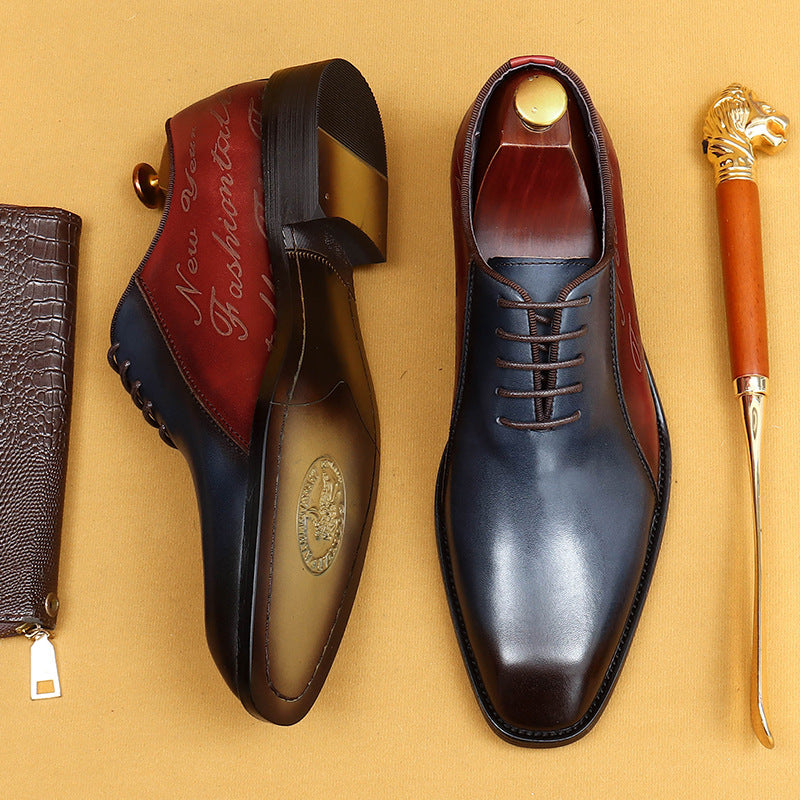 Men's Oxford British Color Block Pointed Toe Leather Shoes