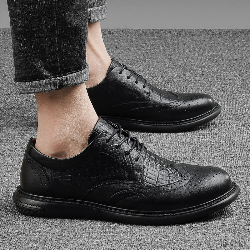 Men's Cowhide Plus Size Lace Up Brogue Crocodile Casual Shoes