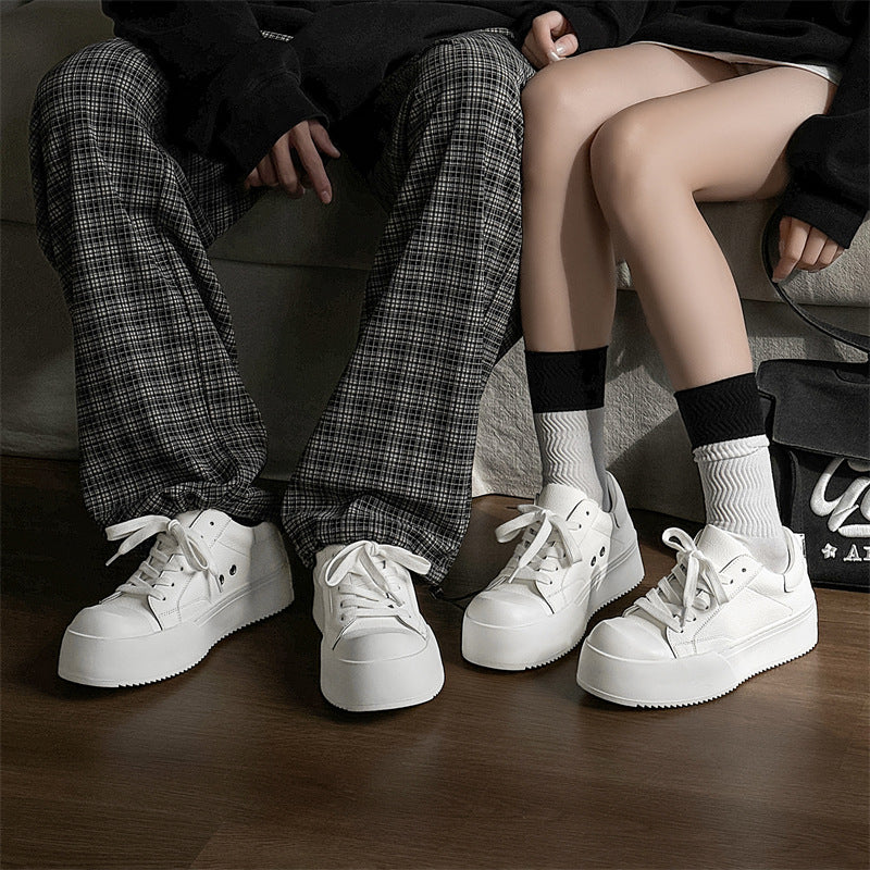Men's Design Simple Personalized Platform Trendy White Sneakers