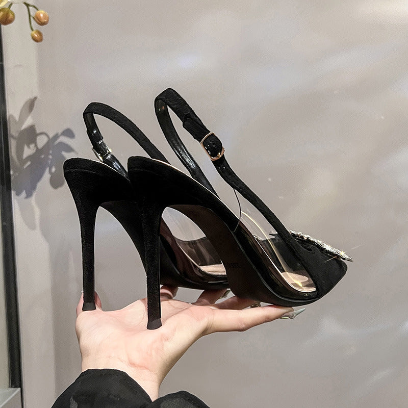 Women's Closed Toe Back Empty Stiletto Pointed Shallow Mouth Heels